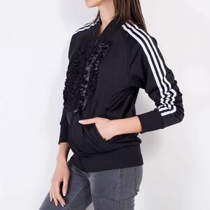 Jeremy Scott x Adidas Black Track Jacket with Ruffle Front
